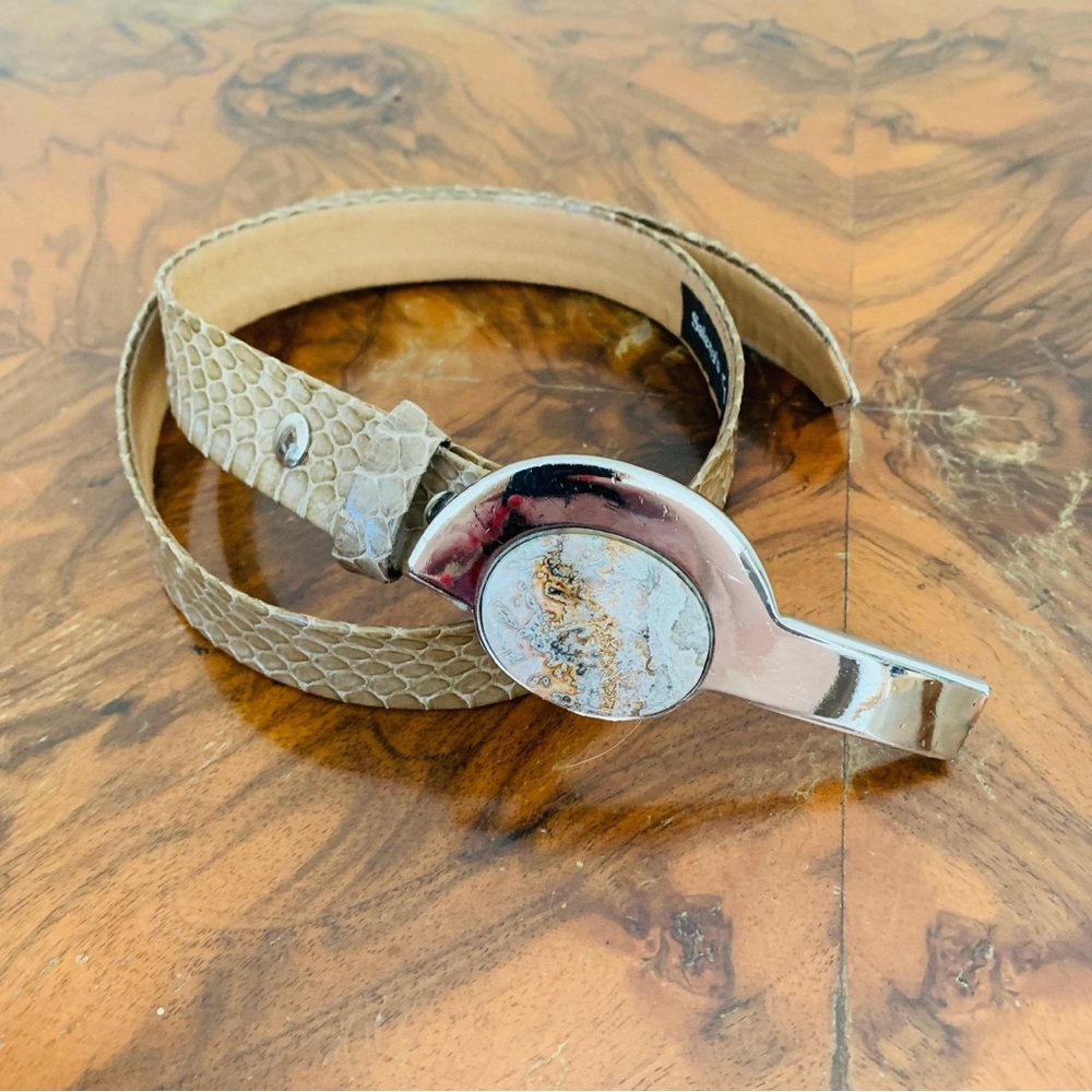 Salena's Collection Brown Snakeskin Belt, Marble stone, Silver Buckle